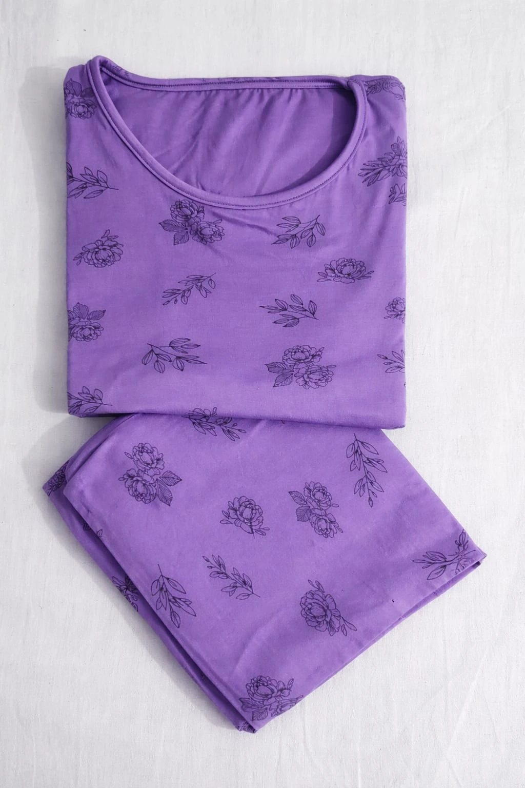 Lavender Floral Printed Night Suit